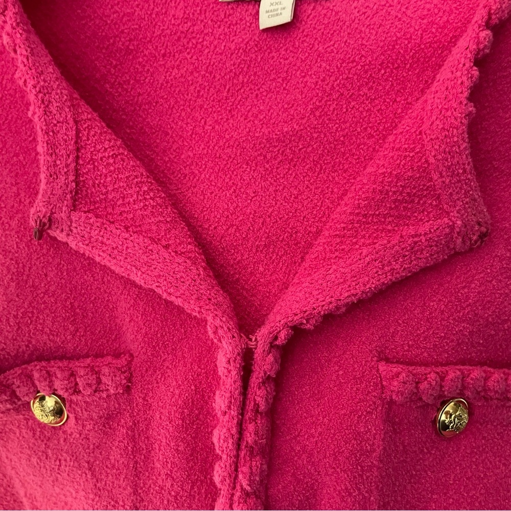 J. Crew Odette Sweater Lady Jacket XXL Fuchsia Pink Boucle Business Casual BR789 - Picture 4 of 15